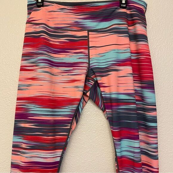 Zella Womens Stretch hi rise full length Leggings colorful rainbow sunset -L - Picture 4 of 10